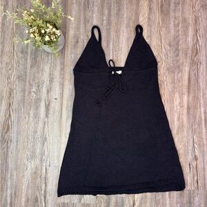 Zara Womens Knit Navy Dark Blue Mini Low Cut Tank V Neck Cover Up Dress Large